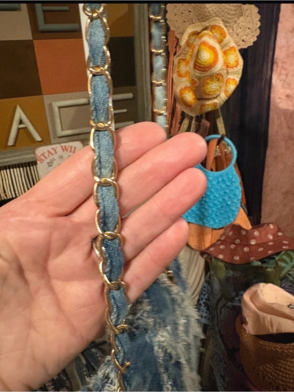 M Marco boutique brand Denim Fringe Quilted Chain Shoulder Bag - Blue - Picture 2 of 3